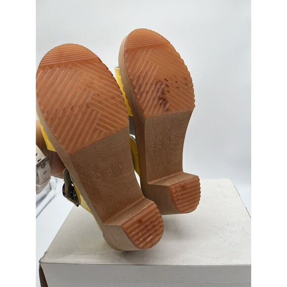 Cape Clogs Sweden Hedda Yellow Patent Wood Sole Sandals Women's Size 36 - Picture 11 of 11